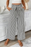 Ruffle Elastic Waistband Striped Straight Leg Pants
