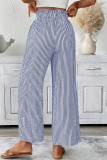 Ruffle Elastic Waistband Striped Straight Leg Pants