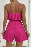 Solid Color Neck Hanging Ruffle Edge Jumpsuit