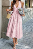 V-neck Hanging Neck Pleated  Waist Cinched Dress