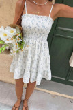 French Floral Print Waist Cinching Dress