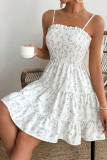 French Floral Print Waist Cinching Dress