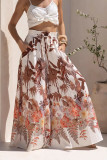 Leaf Print Loose Elastic Waist Wide Leg Pants