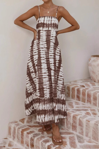 Printed High Waisted Camisole Backless Dress