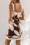 Printed Sleeveless Waist Cinched Backless Dress