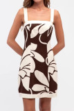 Printed Sleeveless Waist Cinched Backless Dress