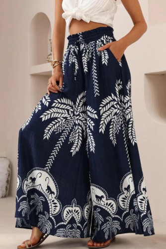 Printed High Elastic Waist Wide Leg Pants