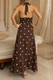 Polka Dot Print V-neck Halter Backless Dress