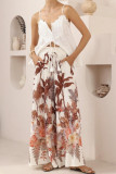 Leaf Print Loose Elastic Waist Wide Leg Pants