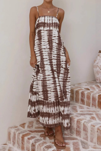 Printed High Waisted Camisole Backless Dress
