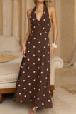 Polka Dot Print V-neck Halter Backless Dress