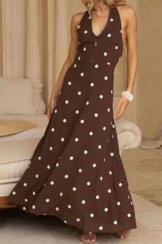 Polka Dot Print V-neck Halter Backless Dress