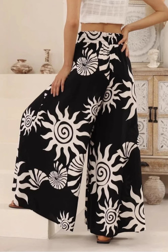 Bohemian Print Elastic Waist Wide Leg Pants