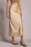 High Elastic Waisted Lace Satin Skirt