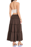 Solid Color Cotton and Linen Elastic Waist Skirt