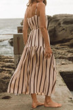 Striped Printed Waist Cinched Sleeveless Dress