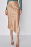 Asymmetric High Elastic Waisted Satin Skirt