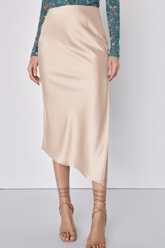 Asymmetric High Elastic Waisted Satin Skirt