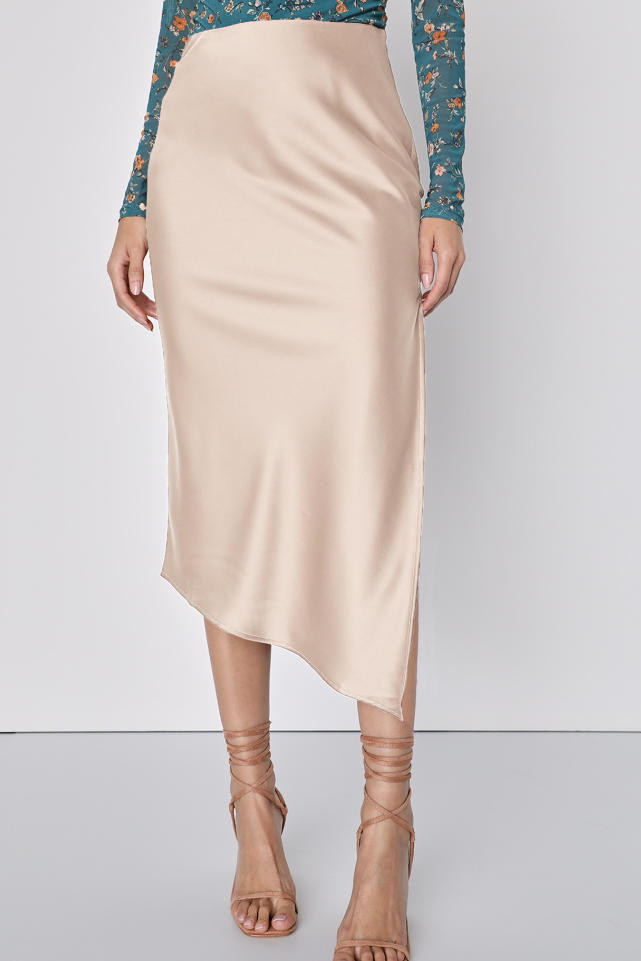 Asymmetric High Elastic Waisted Satin Skirt