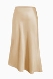 Asymmetric High Elastic Waisted Satin Skirt