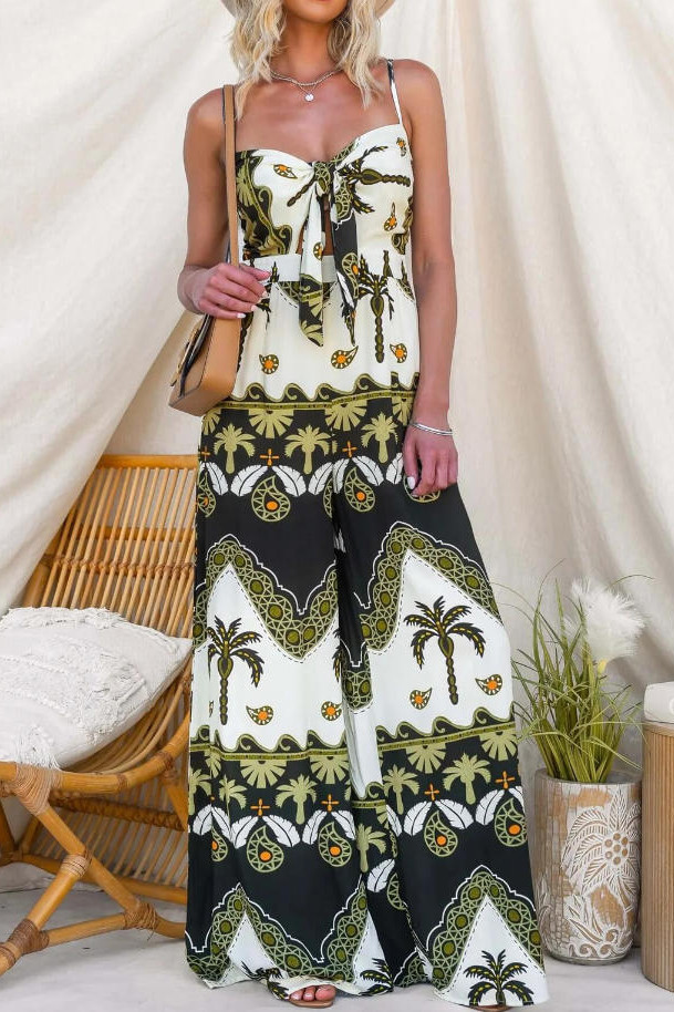 Vacation Style High Waisted Camisole Jumpsuit