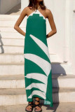 Printed Neck Hanging Backless Dress
