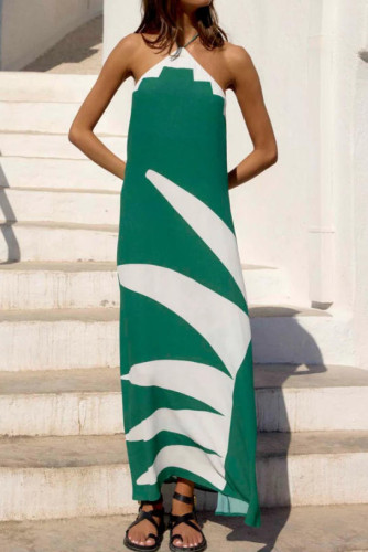 Printed Neck Hanging Backless Dress