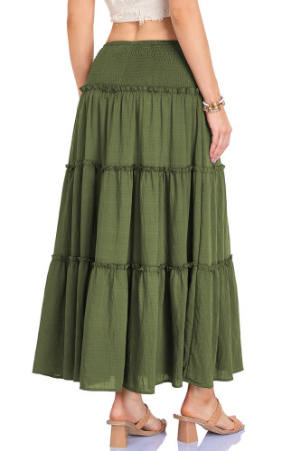 Solid Color Cotton and Linen Elastic Waist Skirt