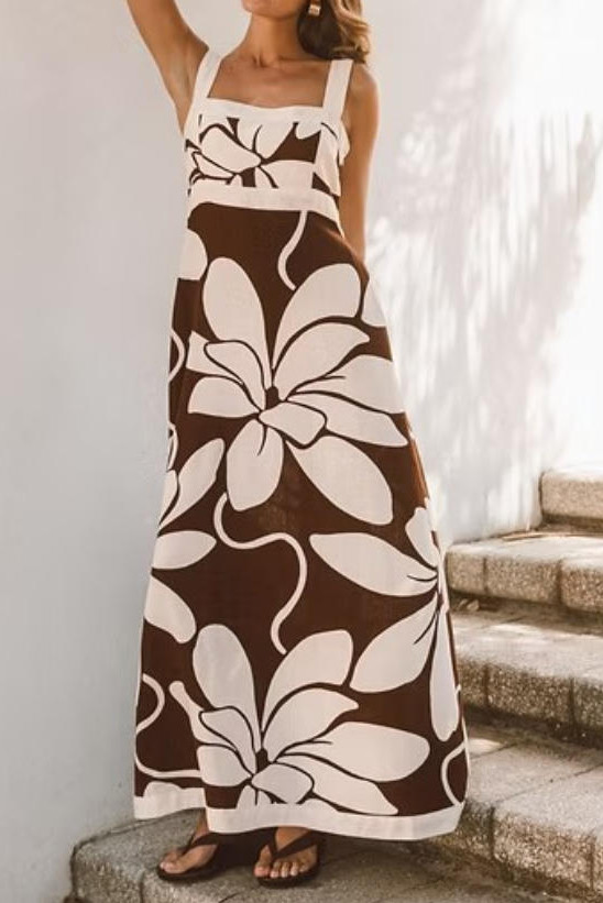 Vacation Style Waist Cinched Sleeveless Dress