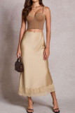 High Elastic Waisted Lace Satin Skirt