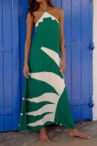 Printed Neck Hanging Backless Dress