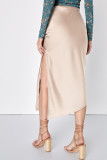 Asymmetric High Elastic Waisted Satin Skirt