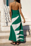 Printed Neck Hanging Backless Dress