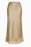 High Elastic Waisted Lace Satin Skirt