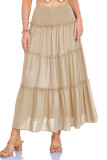 Solid Color Cotton and Linen Elastic Waist Skirt