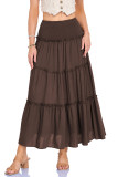 Solid Color Cotton and Linen Elastic Waist Skirt