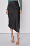 Asymmetric High Elastic Waisted Satin Skirt