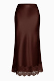 High Elastic Waisted Lace Satin Skirt
