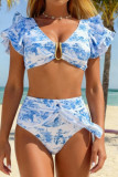 Ruffle V-neck High Waist Split Bikini