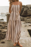 Striped Printed Waist Cinched Sleeveless Dress