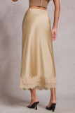 High Elastic Waisted Lace Satin Skirt