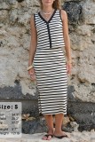 V-neck Button Striped Vest Half Skirt 2-piece Set