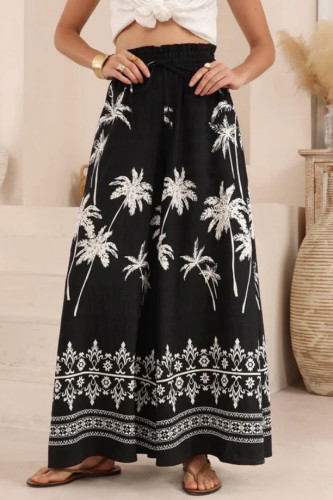 Vacation Style Loose Printed Wide Leg Pants