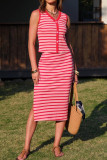 V-neck Button Striped Vest Half Skirt 2-piece Set