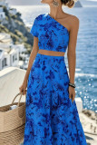 Slant Neck T-shirt Wide Leg Pants 2-piece Set