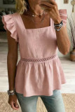 Square Neck Ruffled Short Sleeved Shirt