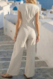 French Style V-neck Sleeveless Button Jumpsuit