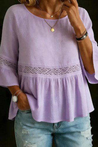Seven Quarter Sleeved Round Neck Ruffled Shirt