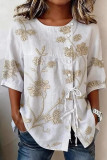 Floral Printed Round Neck Short Sleeved Shirt