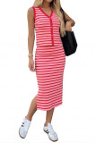 V-neck Button Striped Vest Half Skirt 2-piece Set